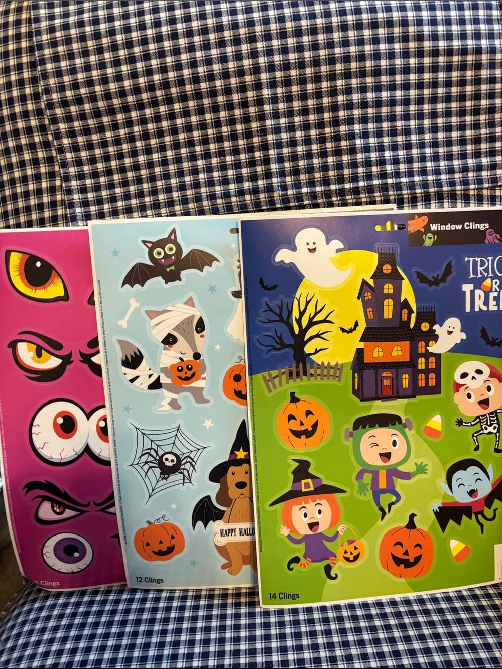 Halloween Kids Window Cling Pack — Green, Blue, Pink Designs set of 4